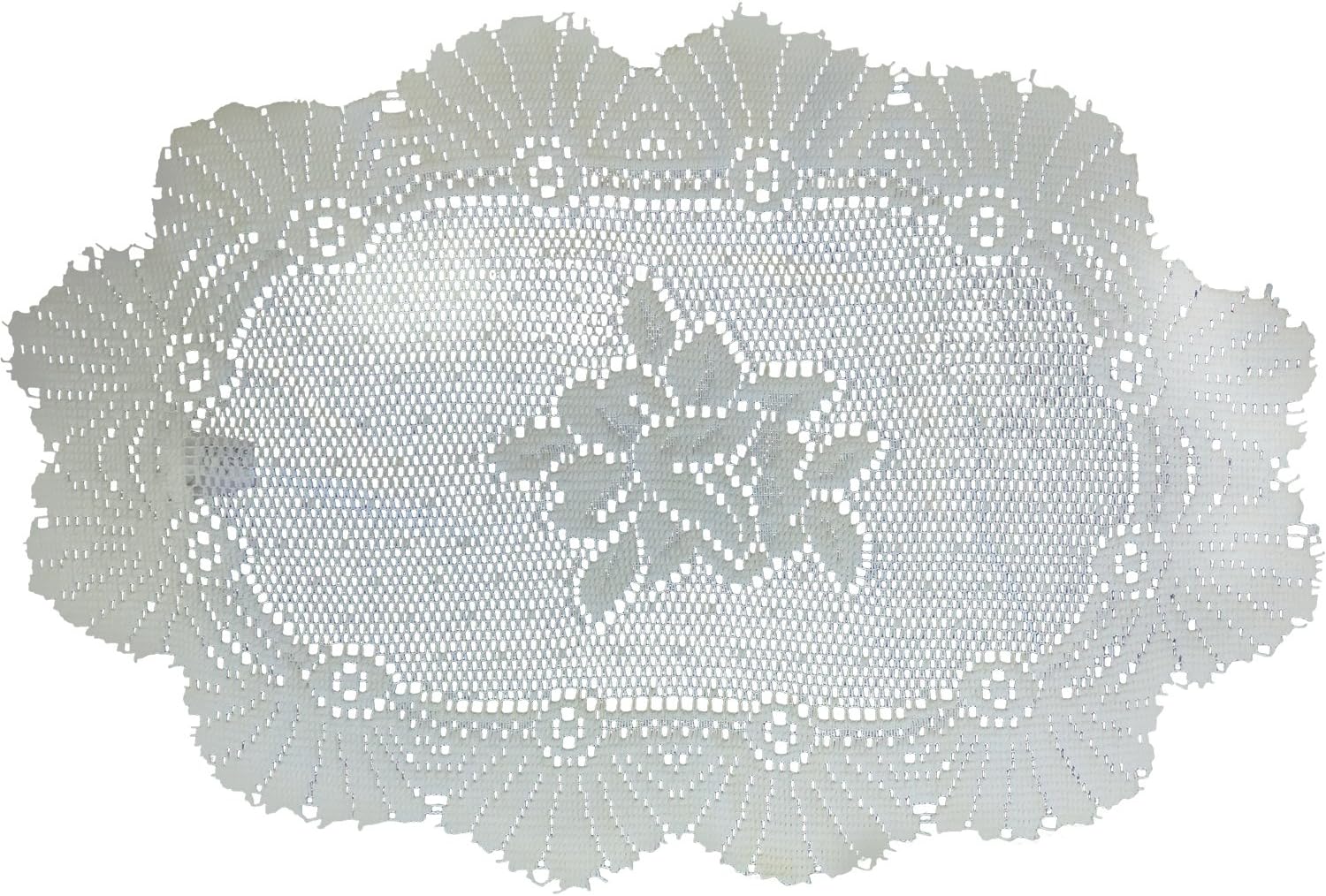 Classic Home Store Monica Lace Tray Cloth Traditional Rose Pattern Table Runner - 12โ x 18โ Oval (Cream)