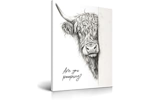 HesenDot Highland Cow Bathroom Wall Art, Funny Are You Pooping Canvas Print, 40x60cm Black and White Animal Picture, Rustic F
