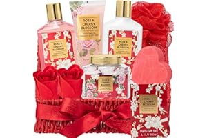 LILY ROY Christmas Gifts for Women, Bath and Body Gift Basket Set for Mothers Day - 9 Pcs Luxury Rose Spa Gift Baskets Set for Women, Gift Set | Perfect Valentine's, Birthday, Gift Sets for Mom All Occasion