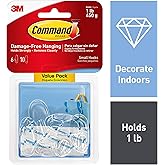 Command Oval Hooks, Indoor Use, 6 Hooks, 10 Strips, Decorate Damage-Free (17092CLR-6ES)