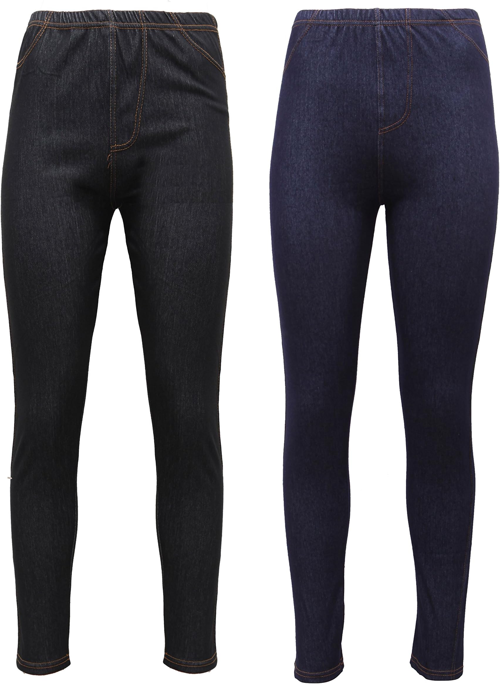 New Ladies Pack OF 2 Stretchy Denim Look Skinny Jeggings Leggings Plus Size 8-26 UK