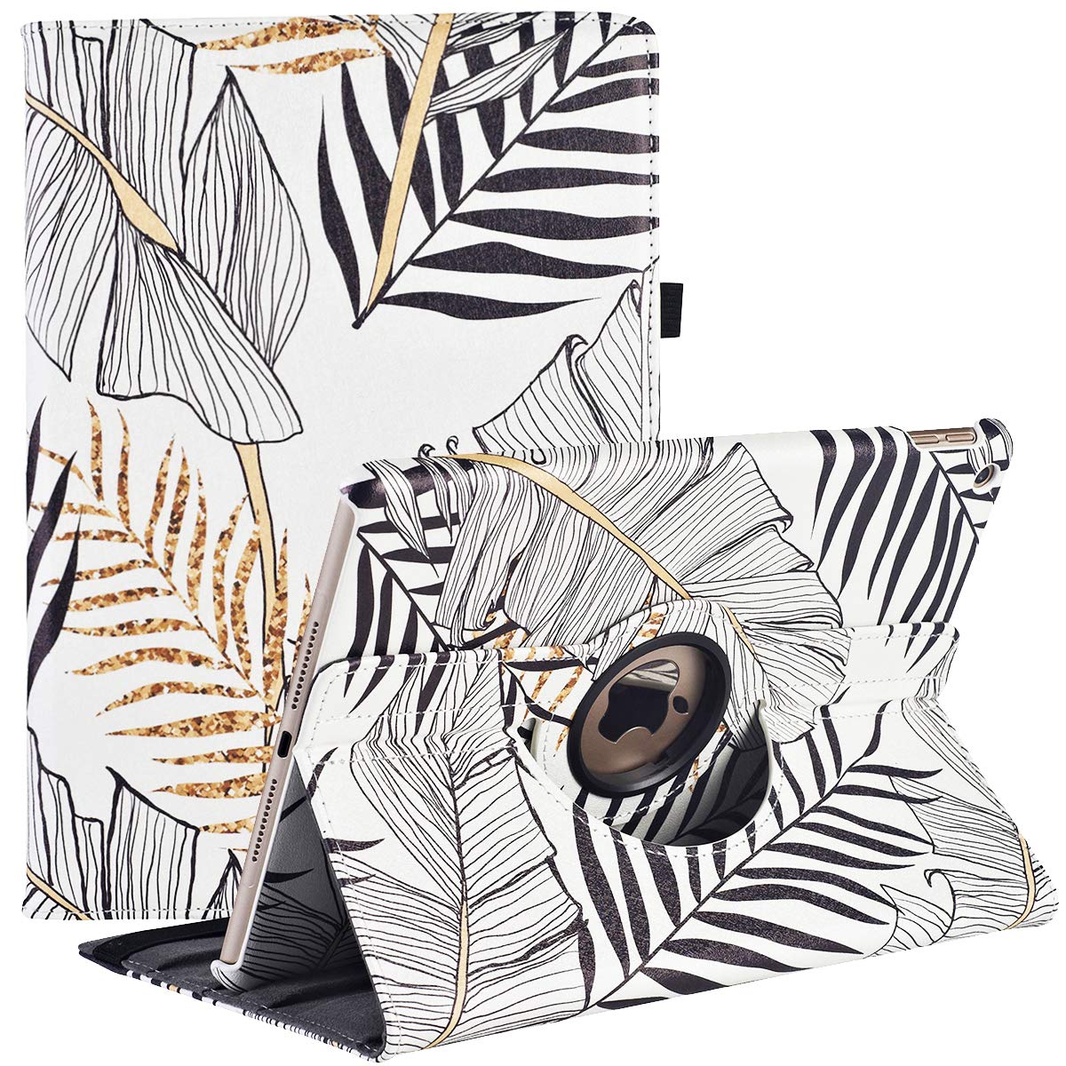 New iPad 9th/ 8th/ 7th Generation Case (10.2 inch) - 360 Degree Rotating Stand Smart Protective Cover, with Auto Sleep Wake Feature for Apple iPad 10.2 Inch 2021/2020/2019 (Golden Leaves) — image 1