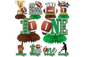 EIURTEAO 10Pcs Football 1st Birthday Decorations Honeycomb Centerpiece for Boys, First Year Down Football Theme Table Centerpiece Party Supplies, Sports Football One Year Old Birthday Table Topper Sign Decor