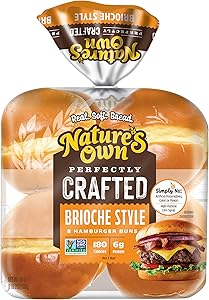Nature's Own Perfectly Crafted Brioche Style Hamburger Buns, Non-GMO Hamburger Buns, 8 Count
