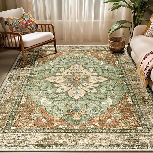 RELEANY Area Rugs 5'x7' Washable Non-Slip, Floral Vintage Distress Medallion Carpet for Living Room…