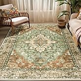 RELEANY Area Rugs 5'x7' Washable Non-Slip, Floral Vintage Distress Print Pattern Medallion Carpet for Living Room Bedroom Dining Room, Brick Red Rust Neutral Brown Burnt Orange Green