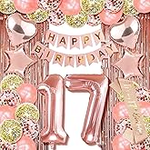 17th Birthday Decorations For Girls Happy 17 Birthday Decorations For Girls 17 Letter Balloon Numbers Happy 17th Birthday Banner Decor Rose Gold seventeen Girl Birthday Party Decorations
