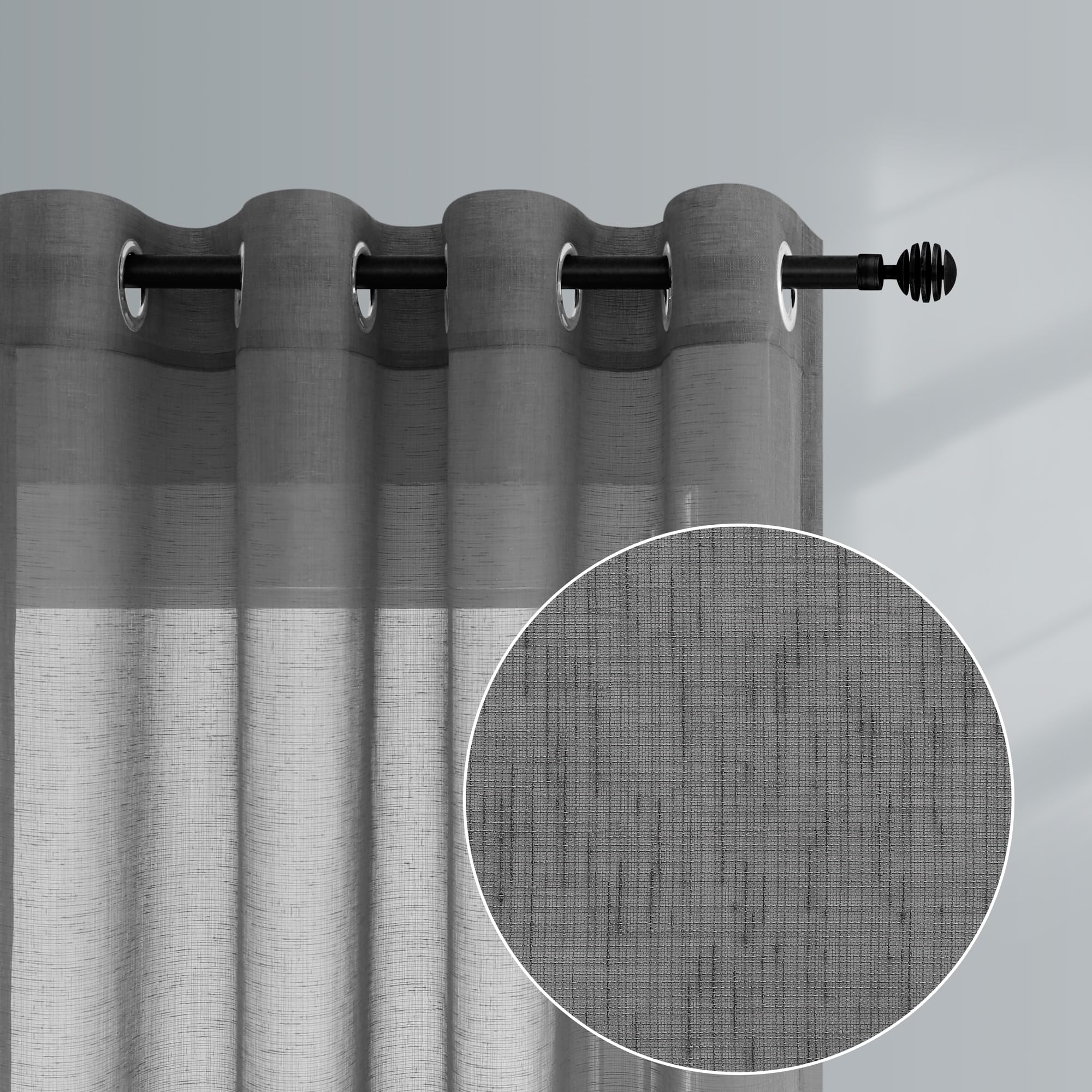 Dark Grey Bedroom Curtains 2 Panels Grommet Textured Linen Semi Privacy Translucent Light Filtering Sheer Farmhouse Curtain