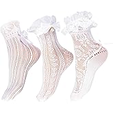 Winterlace Womens Frilly Ruffle Ankle Socks, 3 Pairs Lace Cute Bows Bobby Fashion Dress Sock