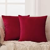 Deconovo Set of 2 Velvet Cushion Covers 30x50 cm Red Invisible Zipper