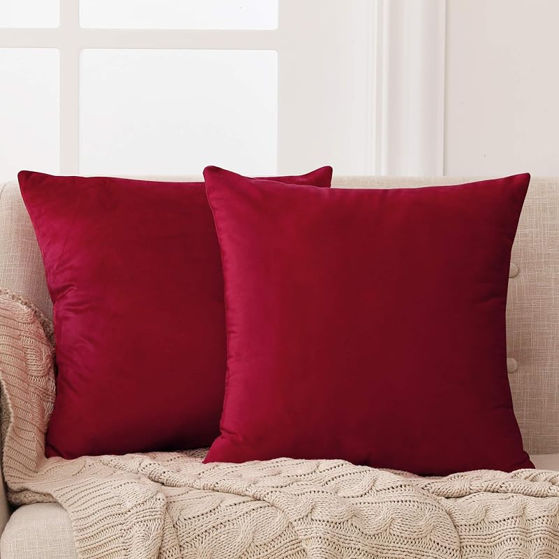 Deconovo Set of 2 Velvet Cushion Covers 30x50 cm Red Invisible Zipper