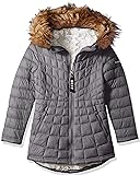 DKNY Girls' Big Faux Fur Lined Jacket with Glacier