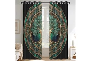 Tree of Life Blackout Curtains 84 Inch Long, Norse Mythology Curtains for Living Room Bedroom, Thermal Insulated Grommet Drap