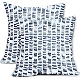 Blue White Boho Pillow Covers 18x18 Set of 2 Striped Pattern Print Decorative Neutral Throw Pillows Outdoor Modern Pillowcase Square Cushion Case for Home Sofa Couch Bed