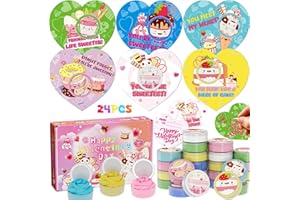 Funewest Valentines Day Gifts for Kids, 24 Valentines Ice Cream Butter Slime Card Bulk, Valentine Exchange Cards for Girls Boys School Class Classroom Party Favors Age 3 Year and Up