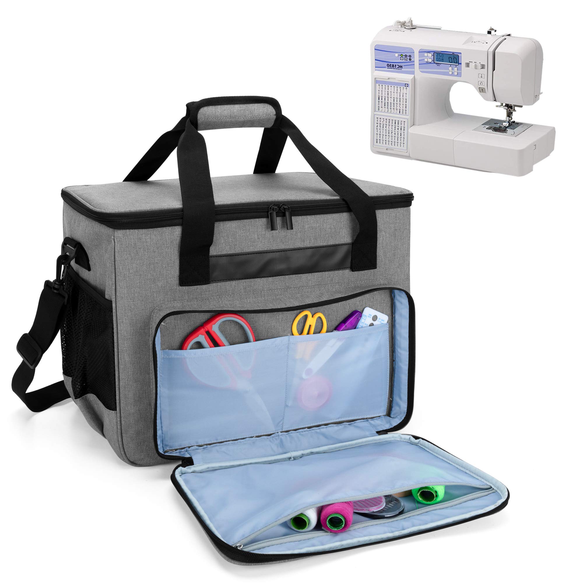 Teamoy Sewing Machine Bag, Sewing Machine Tote Bag for Most Standard Sewing Machines and Sewing Accessories, Grey Dot