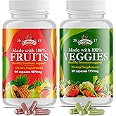 Fruits and Vegetables Supplement - 90 Fruit and 90 Veggie Capsules - Nature Vitamins, Balance of Fruits and Veggies Supports Energy Balance, Soy Free, Vegan Capsules - 90 Count (Pack of 2)