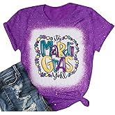 Mardi Gras Shirts for Women It's Mardi Gras Yall Shirt Carnival Tshirts Fat Tuesday Holiday Bleached Short Sleeve Top