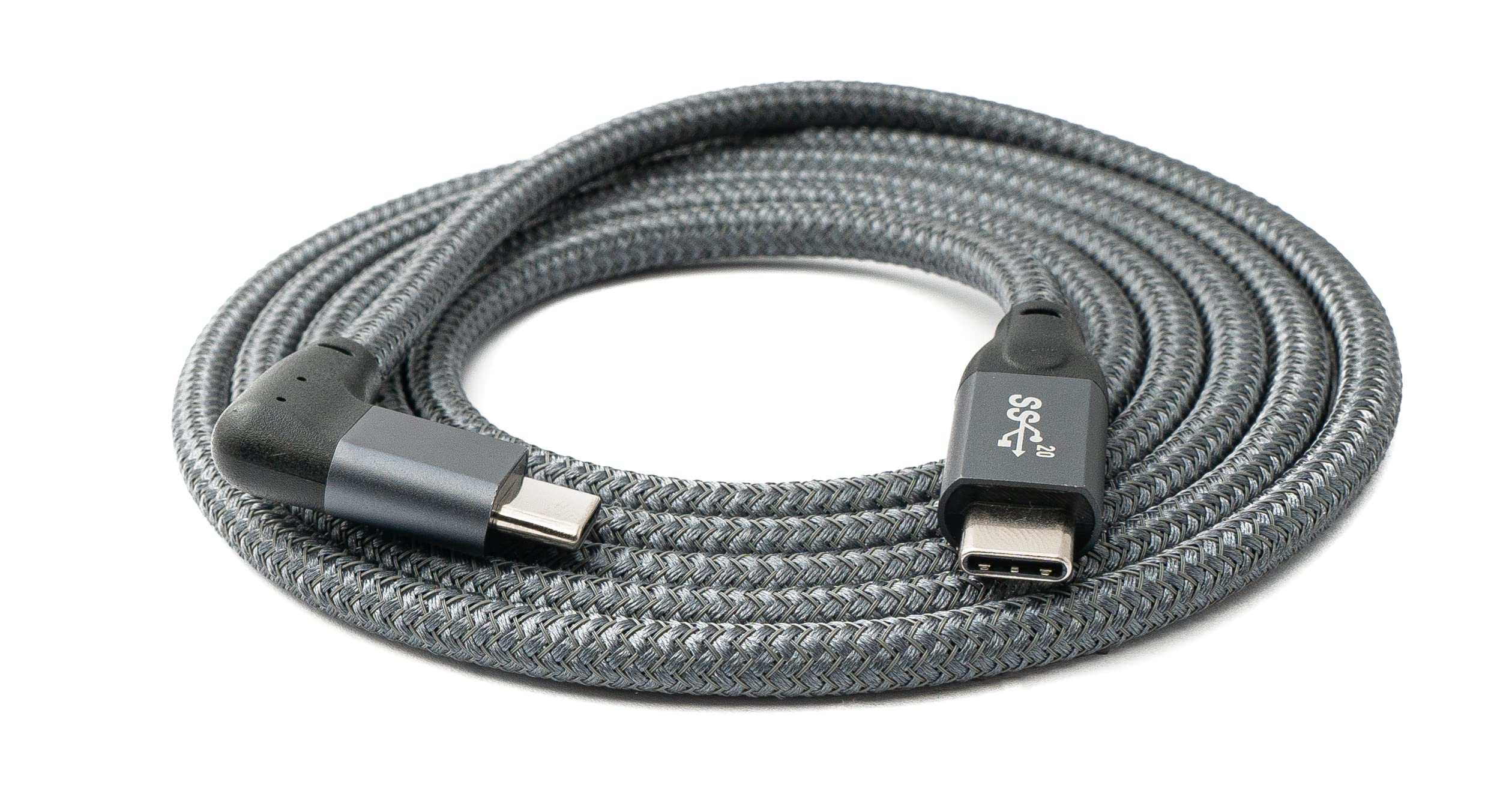 System-S USB 3.1 Cable 150 cm Type C Male to Male Angle Braided Adapter in Grey