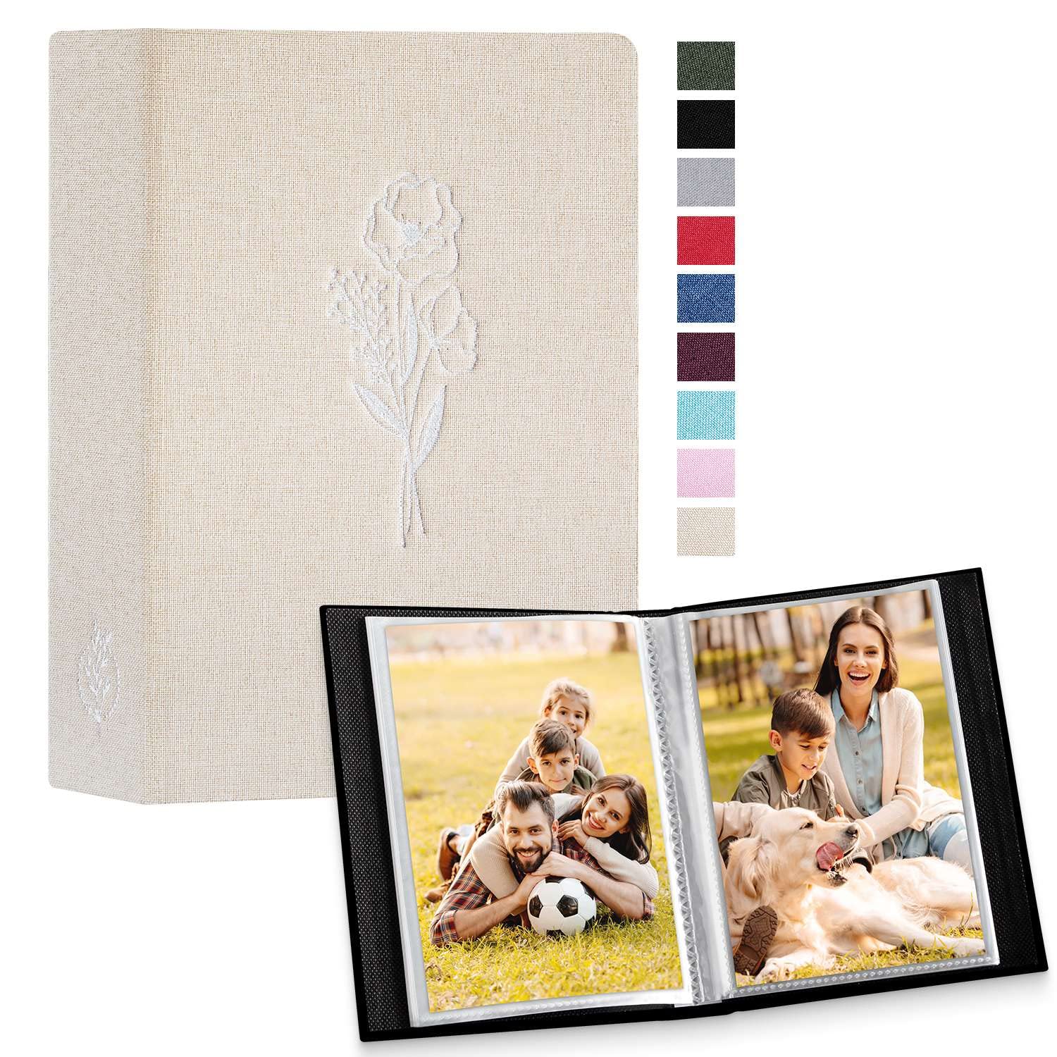 Lanpn Small Photo Album 6x4 2 Packs, Each Pack holds 100 Pictures, Slip in Pockets Mini Linen Top Loading Photo Albums for Portrait Only 10x15cm Picture Beige