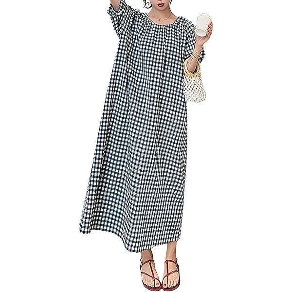 ワンピース Checkered Pleats Long Shirt Dress Checkered Pleats Long Shirt Dress - ロングワンピース