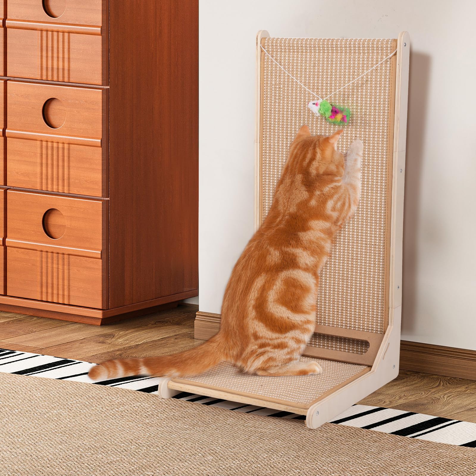Photo 1 of Sisal Cat Scratchers for Indoor Cats, 26.8'' L-Shape Cat Scratching Board, Large Cats Scratching Posts to Protect Furniture, Solid Wooden Cats Scratch Pad with Mouse Toy(Vertical Scratcher)