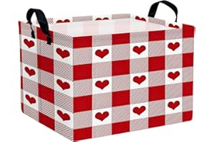 NIETEIN Cute Heart Valentine's Day Basket Gifts Empty Storage Basket for Kid Room Decor (Deep Red Checkered Heart)