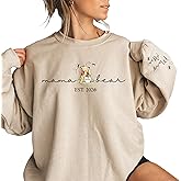 Personalized Mama Sweatshirt with Kid Name on Sleeve Custom Mama Bear Sweatshirt for Women Mothes Days Gifts for Mom for Mom Birthday