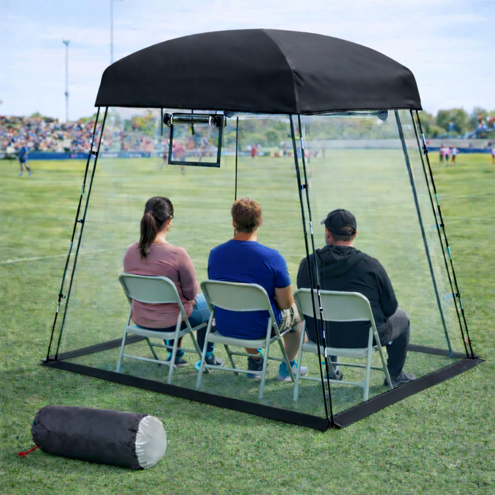 Photo 1 of VERSSURE Sports Tent,Waterproof Sport Tents Shelter Fits 2-4 Persons, 6.2FT Height Portable Clear Bubble Tent for Sports Watching,Camping and Outdoor Activities (Black)