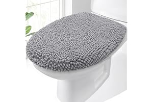 OLANLY Soft Chenille Bathroom Toilet Lid Cover, Machine Washable Seat Covers, 17.5x15, Stays in Place Rubber Backing, Fits Most Round, Elongated and Oblong Lids, Accessories Decor, Gray