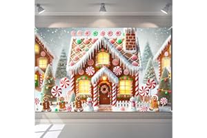 BlissYard Christmas Banner Gingerbread House Peppermint Candy Cane Snowman Holiday Winter Wonderland Party Wall Decor Backdrop for Home Indoor Outdoor Photo Prop 71 X 43 Inches Large Banner