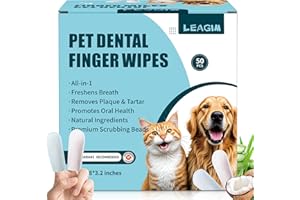 LEAGIM Dog Teeth Cleaning Wipes, Cat & Dog Toothbrush Brushing Kit, Dog Tooth Finger Dental Wipes to Remove Tartar & Plaque, Plant-Based Care Disposable Pet Wipes (50 Count, Uncented)
