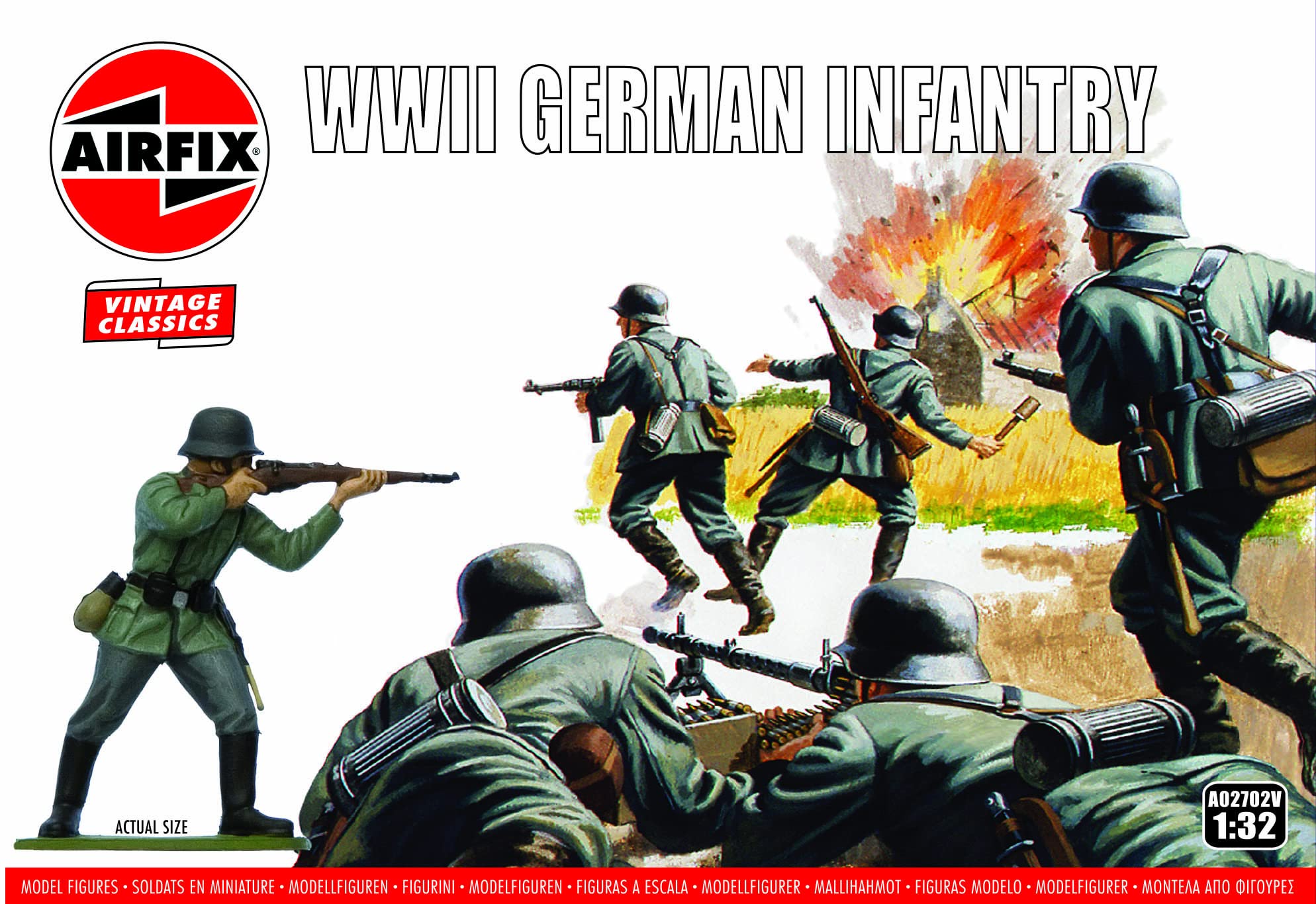 Airfix Model Figures Set - A02702V WWII German Infantry - Model Building Kit Accessories, Plastic Model Kits for Adults & Children 8+, Set Includes 14 Unpainted Figures - Model Accessory for Dioramas