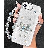 Toycamp for iPhone 16e Case for Women Girls - Cute Girly Kawaii 3D Butterfly Flowers Floral Design with Charm Butterflies Wrist Chain Phone Cover Aesthetic Unique Teens for iPhone 16 e Cases 6.1 Inch