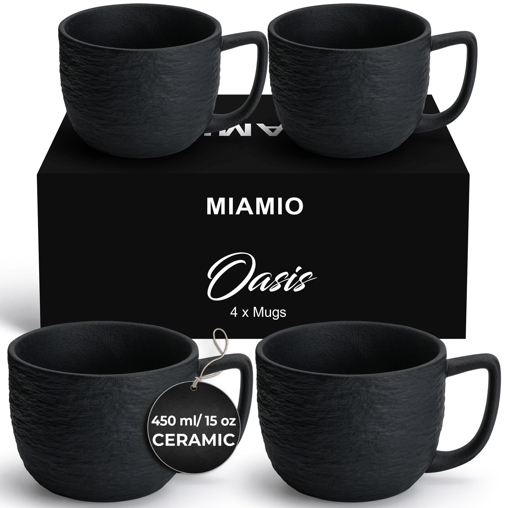 Photo 1 of MIAMIO – 15 oz Coffee Mugs/Mug Set of 4 - Ceramic Mug for Coffee, Latte, Cappuccino, and Tea - Oasis Collection