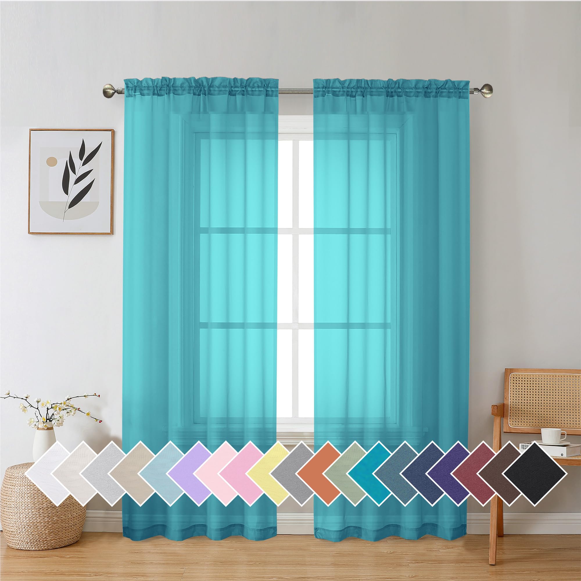 Photo 1 of Aiyufeng Turquoise Sheer Curtains 72 Inch Length 2 Panels Set, Light Filtering Airy Rod Pocket Turquoise Window Curtain Treatment Drapes for Kitchen Bedroom Living, Each 42Wx72L Inches