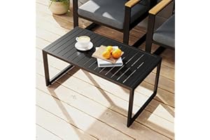 Outsunny Aluminum Outdoor Coffee Table, 35" Patio Coffee Table with Slatted Tabletop and Adjustable Foot Pads for Garden, Law