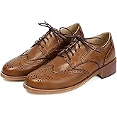 BEAUPAS Women's Classic Wingtip Oxford Shoes Lace Up Brogue Dress Shoes Low Heel