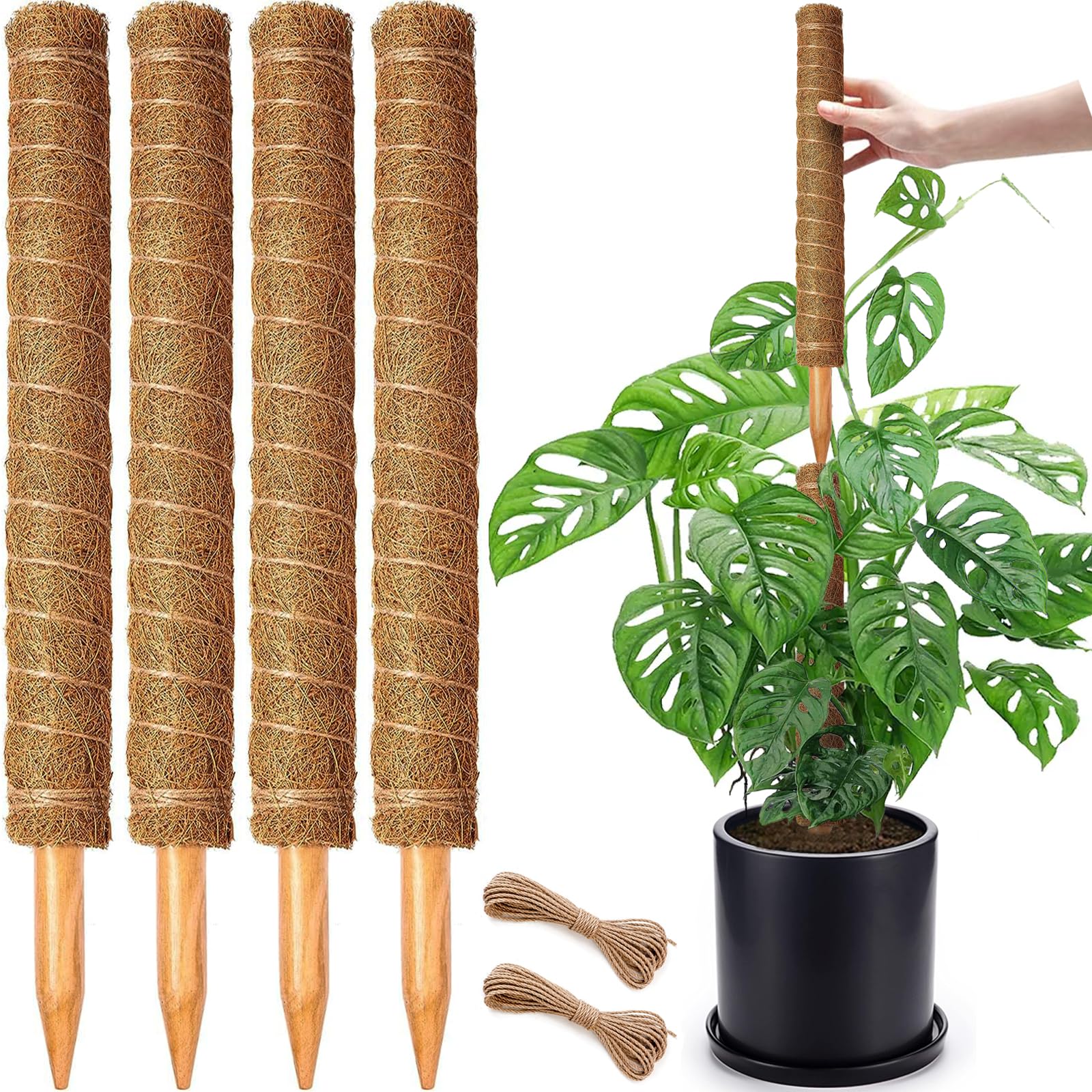 Photo 1 of 4 Pack 18 Inch Moss Pole, Stackable Moss Poles for Climbing Plants Monstera, Tall Plant Sticks Accessories, Large Coir Plant Support Stakes for Potted Plants Indoor, Pothos, Philodendron