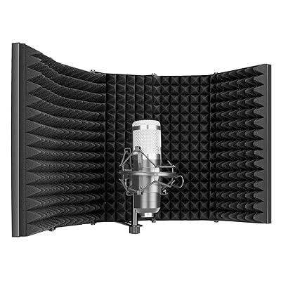 Neewer Pro Microphone Isolation Shield, 5-Panel Pop Filter, High Density Absorbent Foam Front &amp; Vented Metal Back Plate, Compatible with Blue Yeti and Any Condenser Microphone Recording Equipment