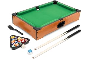 HEY! PLAY! Mini Pool Table - 20-Inch Portable Tabletop Billiards Game with Cue Balls, Sticks, Chalk, Brush, and Triangle Rack - Table Games by Hey Play