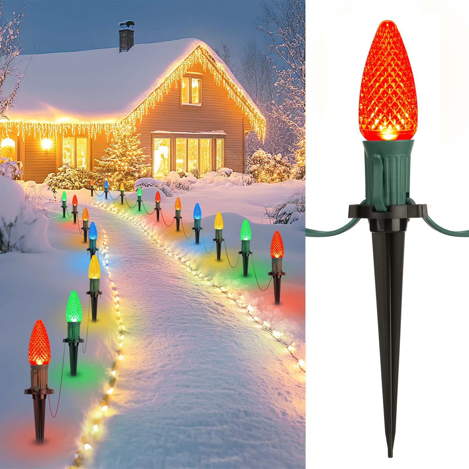 Photo 1 of Brightown Strawberry C9 Christmas Pathway String Lights, 25.7 Feet C9 Walkway Lights with 20 Colored Bulbs and Stakes, Connectable Christmas Light Outdoor Decorations for Outside, Multicolor