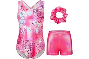 Idgreatim Gymnastics Leotards for Girls Sparkly Unitards Biketards Tumbling Shorts Activewear 5-12 Years