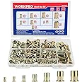 WORKPRO 220Pcs Metric Rivet Nuts, Zinc Plated Carbon Steel Flat Head Threaded Insert Nut with Knurled Body, Include Storage Case, 7 Sizes Rivnuts Assortment Kit-M3, M4, M5, M6, M8, M10, M12