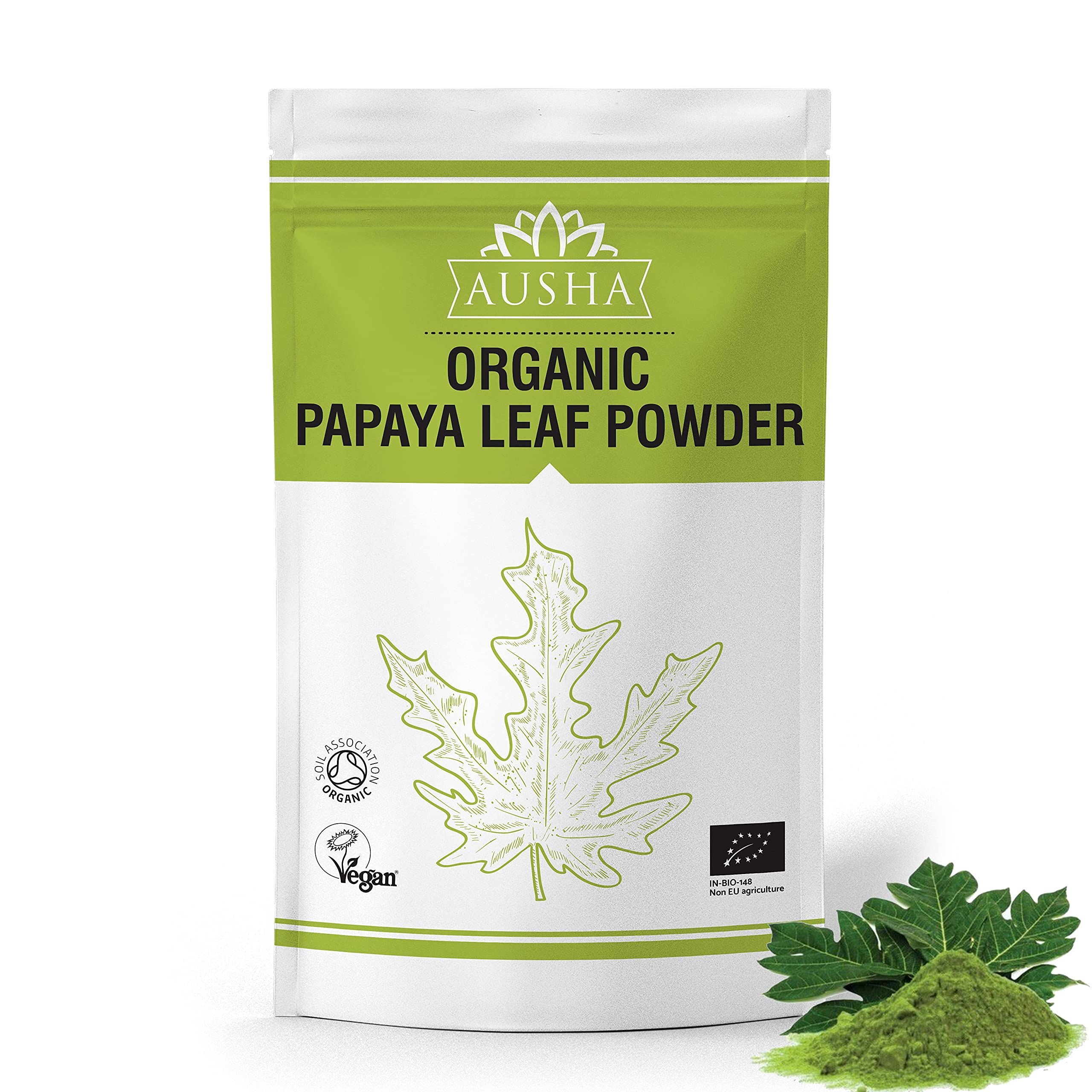 Ausha Organic Papaya Leaf Powder 100gm | UK Certified Organic by Soil Association