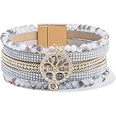 FANCY SHINY Tree of Life Leather Wrap Bracelet Beaded Crystal Bracelet Boho Jewelry Gifts for Women with Magenetic Clasp