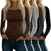 Velvelhall 4 Pack Women's Long Sleeve T-Shirts Boat Neck Fitted Soft Basic Tops Casual Cotton Blend Layering Stretchy Tees