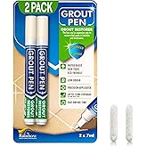 Grout Pen Ivory Tile Paint Marker: Waterproof Grout Paint, Tile Grout Colorant and Sealer Pen - Narrow 5mm, 2 Pack with Extra