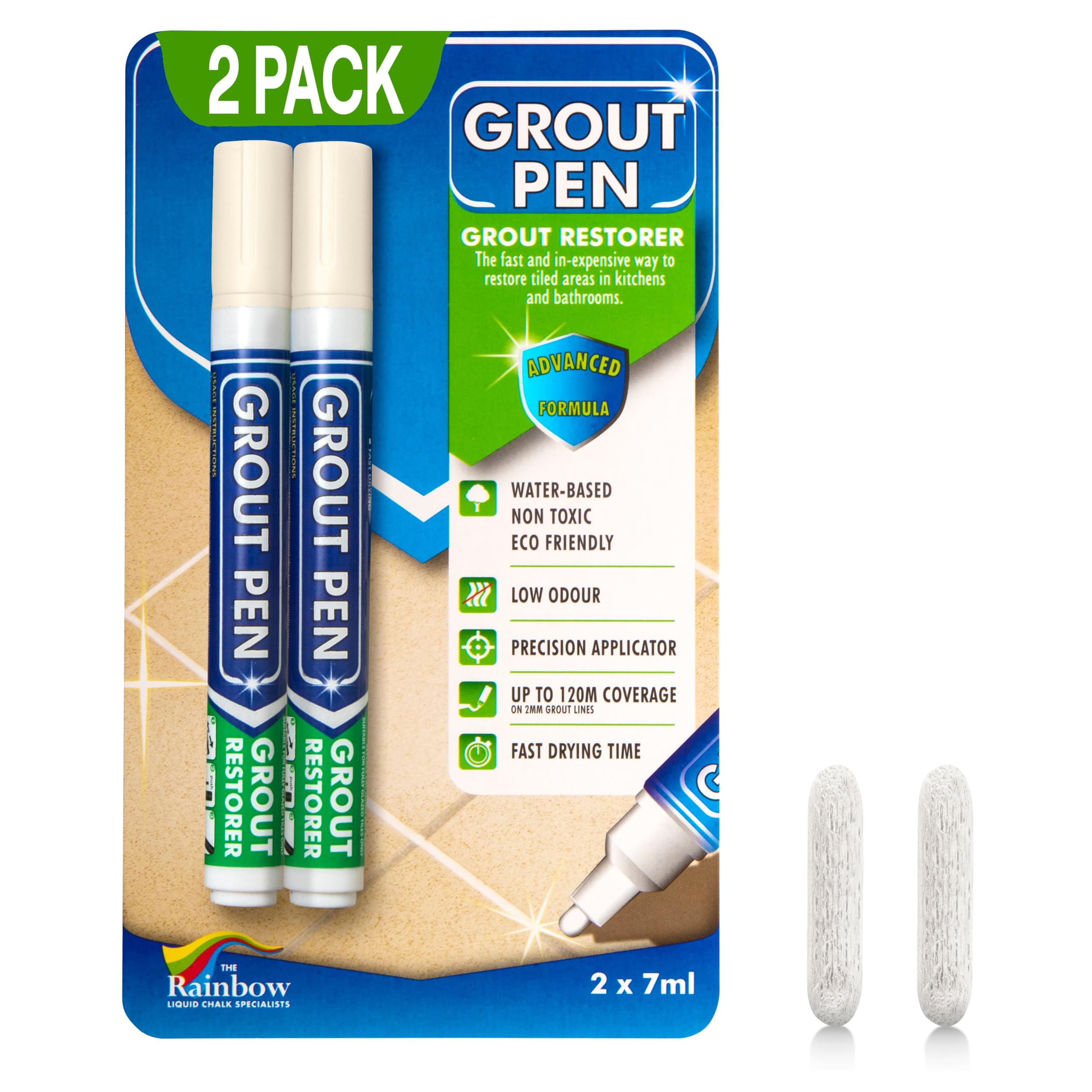 Twin Pack (IVORY) Grout Pen - Designed for restoring tile grout in bathrooms & kitchens