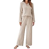 Blooming Jelly Womens 2 Piece Pajama Sets Fall Ribbed Color Block Lounge Set Fleece Long Sleeve Pj Sleepwear Pockets